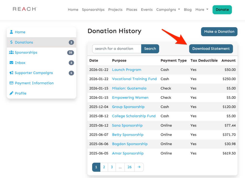 Printing Contribution Statements from Donor Portal downloadstatement