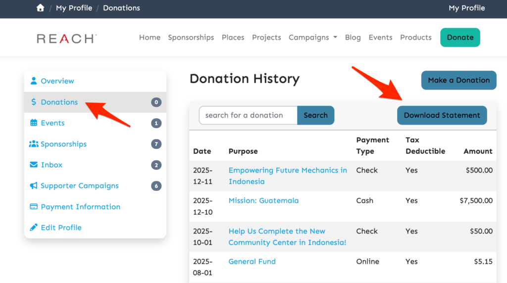 Downloading Contribution Statements from the Donor Portal downloadstatement