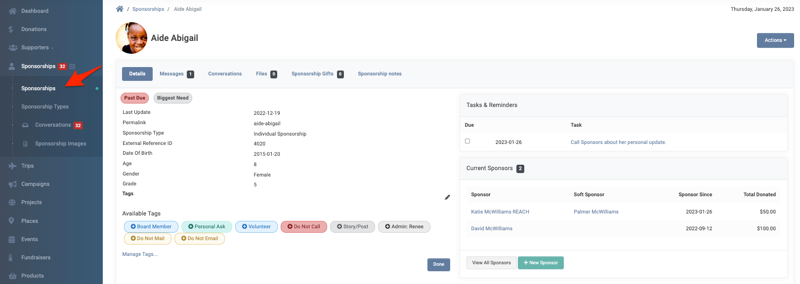 Sponsorship Profile Record REACH®