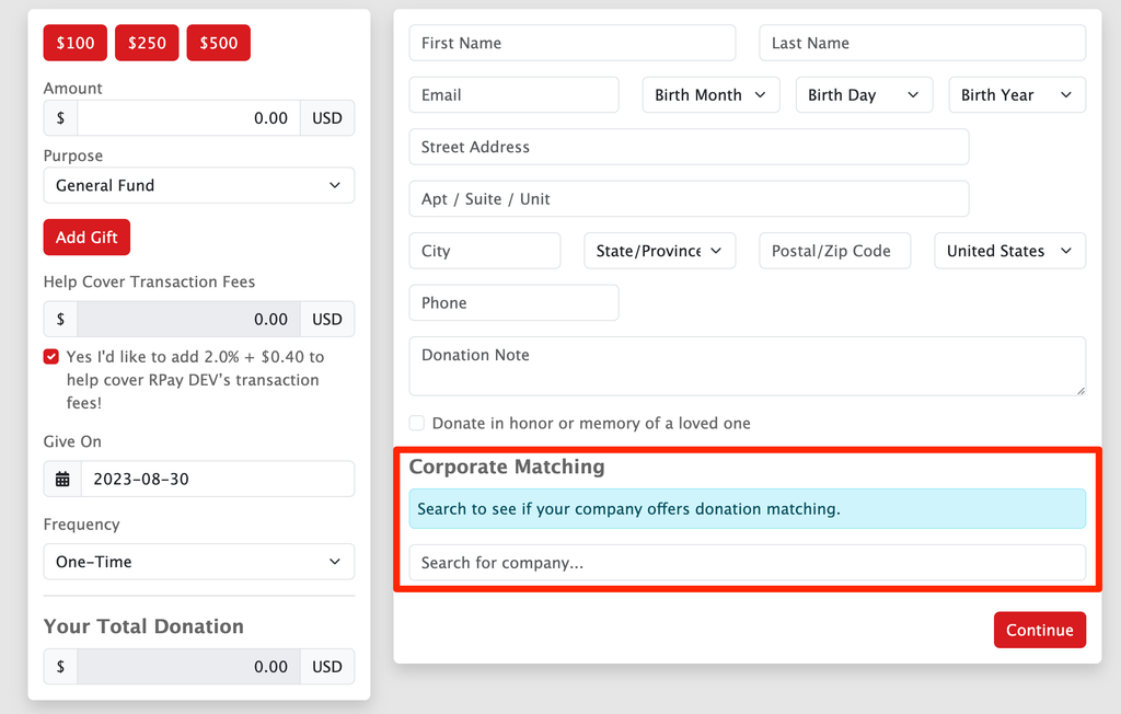 Double the Donation searchtool
