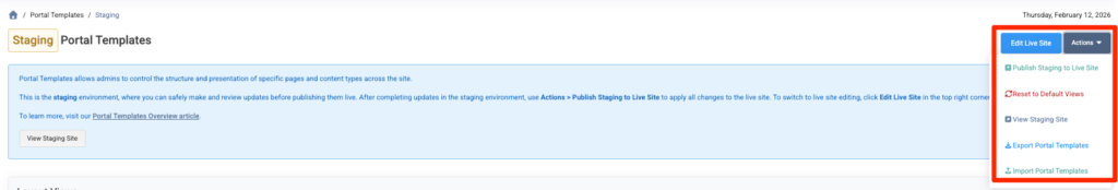Actions > Publish Staging to Live Site